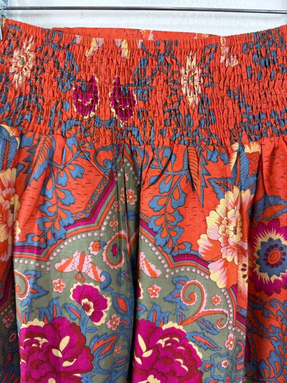 NWT Francesca's Rosebud Mini Skirt Boho Orange Smocked Waist Festival Size L - Picture 9 of 15